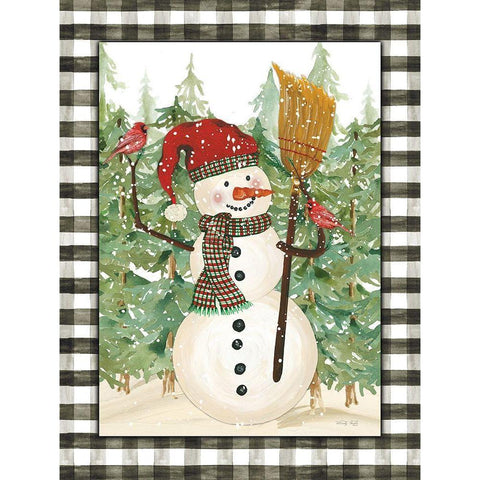 Snowman with Cardinals   White Modern Wood Framed Art Print by Jacobs, Cindy