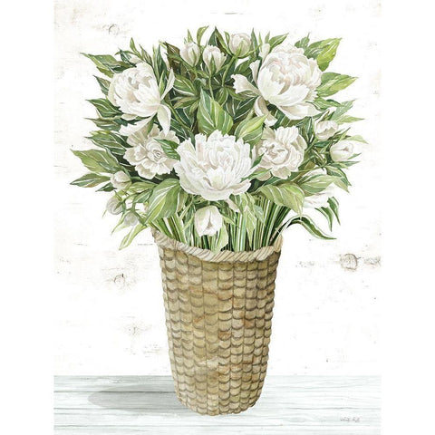 Peony Basket Black Modern Wood Framed Art Print with Double Matting by Jacobs, Cindy