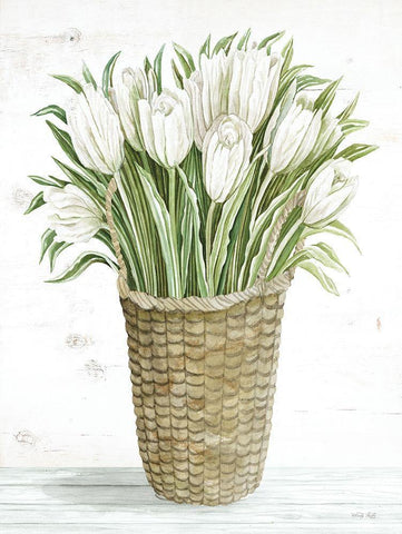 Tulip Basket White Modern Wood Framed Art Print with Double Matting by Jacobs, Cindy