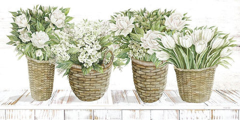 Floral Baskets White Modern Wood Framed Art Print with Double Matting by Jacobs, Cindy