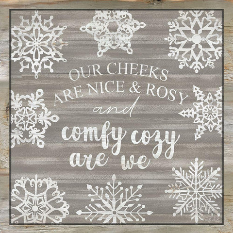 Comfy Cozy Snowflakes White Modern Wood Framed Art Print with Double Matting by Jacobs, Cindy