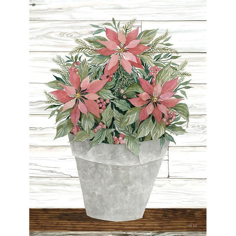 Pot of Poinsettias White Modern Wood Framed Art Print by Jacobs, Cindy