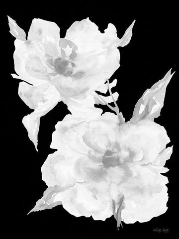 Black And White Flowers II White Modern Wood Framed Art Print with Double Matting by Jacobs, Cindy