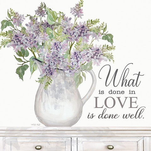 What is Done in Love White Modern Wood Framed Art Print with Double Matting by Jacobs, Cindy