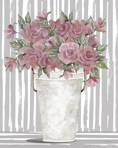 Pink Posies I White Modern Wood Framed Art Print with Double Matting by Jacobs, Cindy