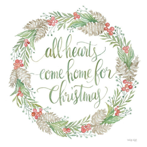 Come Home for Christmas Wreath White Modern Wood Framed Art Print with Double Matting by Jacobs, Cindy