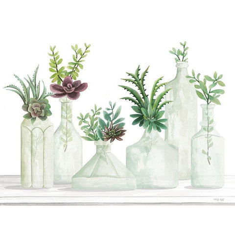 Succulent Bottles White Modern Wood Framed Art Print by Jacobs, Cindy