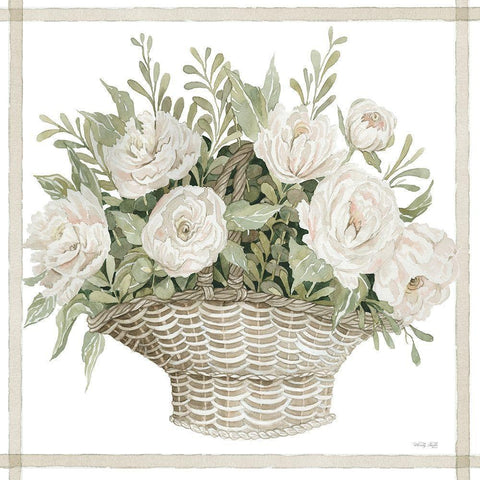 Basket of Peonies Gold Ornate Wood Framed Art Print with Double Matting by Jacobs, Cindy