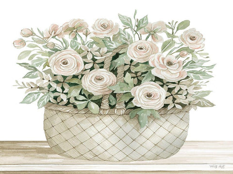 Basket of Ranunculus Black Ornate Wood Framed Art Print with Double Matting by Jacobs, Cindy