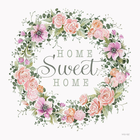 Home Sweet Home Floral Wreath Black Ornate Wood Framed Art Print with Double Matting by Jacobs, Cindy