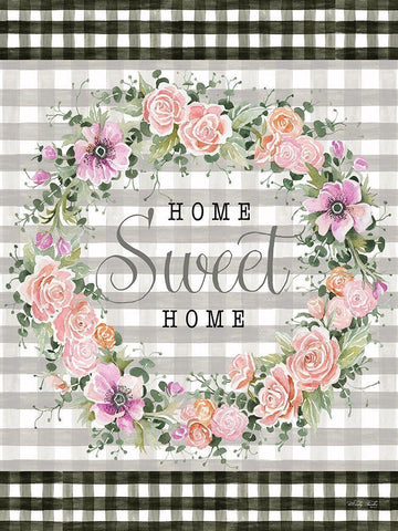 Home Sweet Home Gingham White Modern Wood Framed Art Print with Double Matting by Jacobs, Cindy