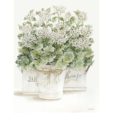 White Geraniums I White Modern Wood Framed Art Print by Jacobs, Cindy