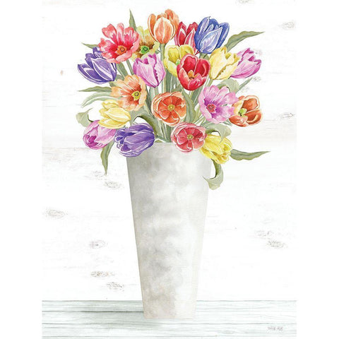 Colorful Tulip Bouquet White Modern Wood Framed Art Print by Jacobs, Cindy