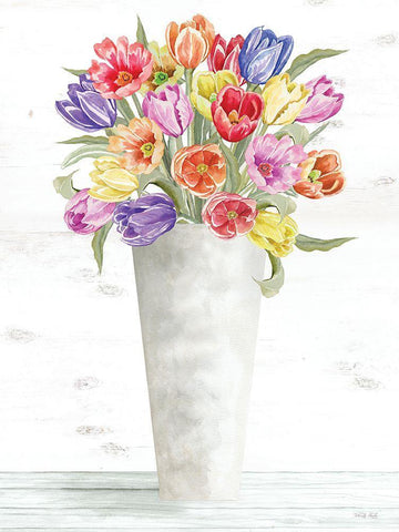 Colorful Tulip Bouquet White Modern Wood Framed Art Print with Double Matting by Jacobs, Cindy