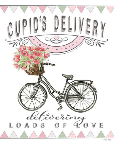 Cupids Delivery Bicycle Black Ornate Wood Framed Art Print with Double Matting by Jacobs, Cindy