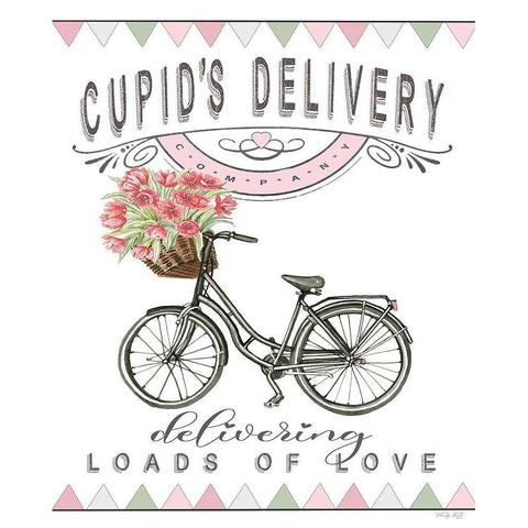 Cupids Delivery Bicycle Black Modern Wood Framed Art Print with Double Matting by Jacobs, Cindy