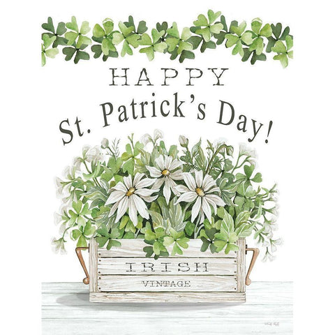 Happy St. Patricks Day Flowers Gold Ornate Wood Framed Art Print with Double Matting by Jacobs, Cindy