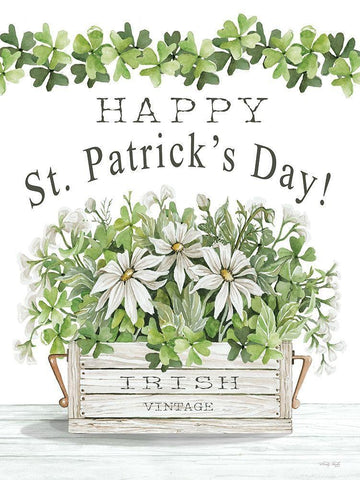 Happy St. Patricks Day Flowers Black Ornate Wood Framed Art Print with Double Matting by Jacobs, Cindy