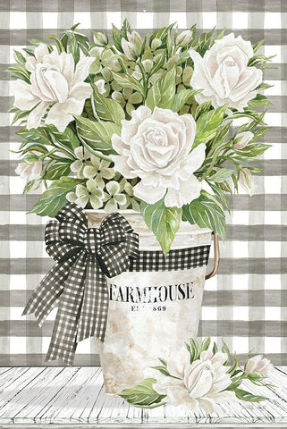 Farmhouse Roses White Modern Wood Framed Art Print with Double Matting by Jacobs, Cindy