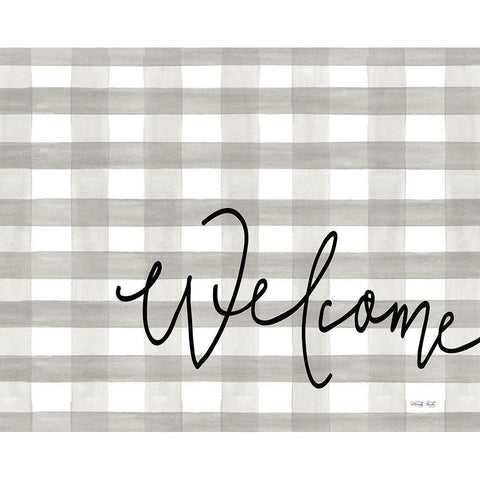 Checkered Welcome White Modern Wood Framed Art Print by Jacobs, Cindy