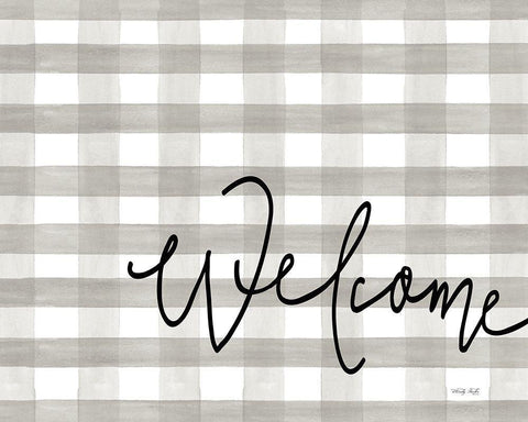 Checkered Welcome White Modern Wood Framed Art Print with Double Matting by Jacobs, Cindy