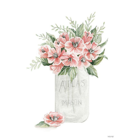 Pink Posies in a Jar Gold Ornate Wood Framed Art Print with Double Matting by Jacobs, Cindy