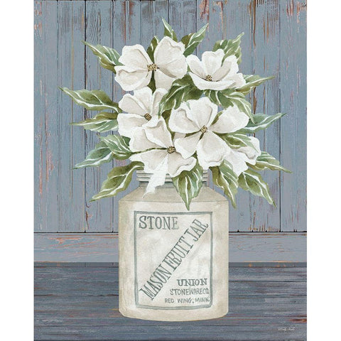 Floral Mason Fruit Jar White Modern Wood Framed Art Print by Jacobs, Cindy