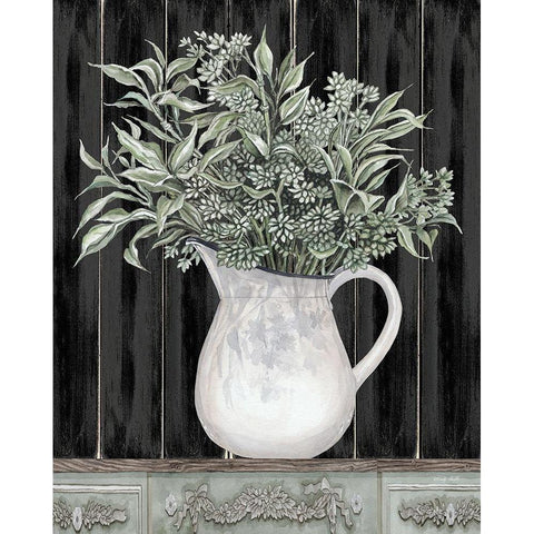 Sage Greenery in a Pitcher Gold Ornate Wood Framed Art Print with Double Matting by Jacobs, Cindy