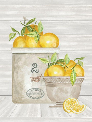 Lemon Crock and Bowl Black Ornate Wood Framed Art Print with Double Matting by Jacobs, Cindy