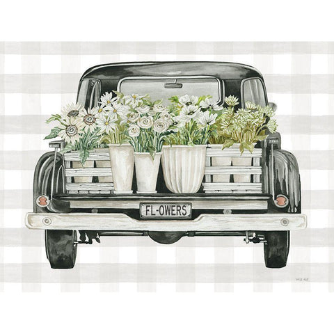 Flower Lovers Truck White Modern Wood Framed Art Print by Jacobs, Cindy