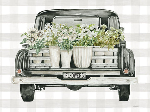 Flower Lovers Truck White Modern Wood Framed Art Print with Double Matting by Jacobs, Cindy