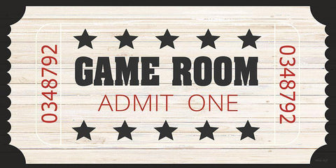 Game Room Ticket White Modern Wood Framed Art Print with Double Matting by Jacobs, Cindy