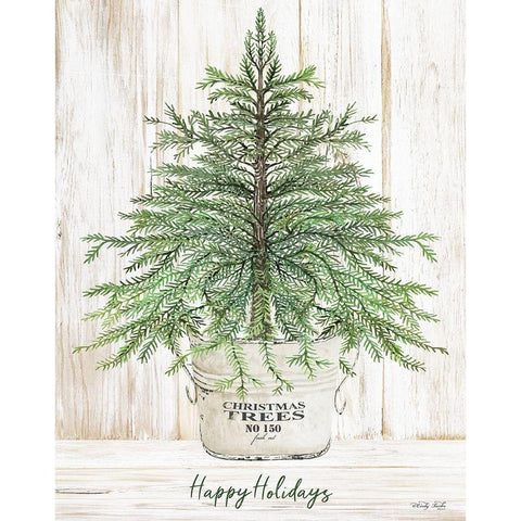 Happy Holidays Tree White Modern Wood Framed Art Print by Jacobs, Cindy