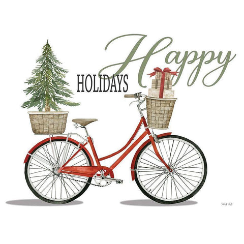 Happy Holidays Bicycle White Modern Wood Framed Art Print by Jacobs, Cindy