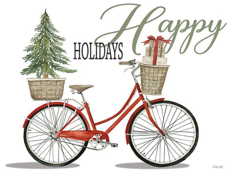 Happy Holidays Bicycle Black Ornate Wood Framed Art Print with Double Matting by Jacobs, Cindy