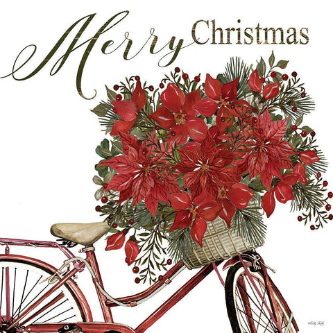 Poinsettia Bicycle White Modern Wood Framed Art Print by Jacobs, Cindy