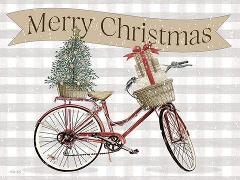 Merry Christmas Bicycle II White Modern Wood Framed Art Print with Double Matting by Jacobs, Cindy