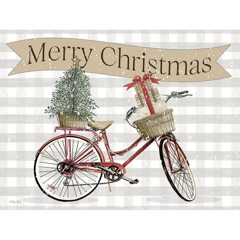 Merry Christmas Bicycle II Gold Ornate Wood Framed Art Print with Double Matting by Jacobs, Cindy