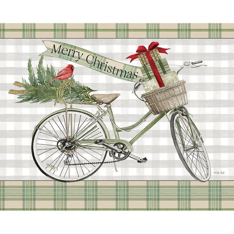 Merry Christmas Bicycle III Gold Ornate Wood Framed Art Print with Double Matting by Jacobs, Cindy