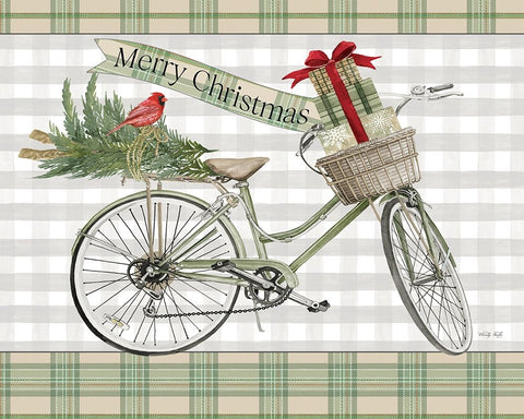 Merry Christmas Bicycle III White Modern Wood Framed Art Print with Double Matting by Jacobs, Cindy