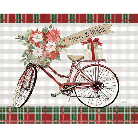 Merry And Bright Bicycle Gold Ornate Wood Framed Art Print with Double Matting by Jacobs, Cindy