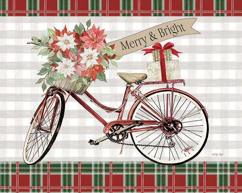 Merry And Bright Bicycle Black Ornate Wood Framed Art Print with Double Matting by Jacobs, Cindy