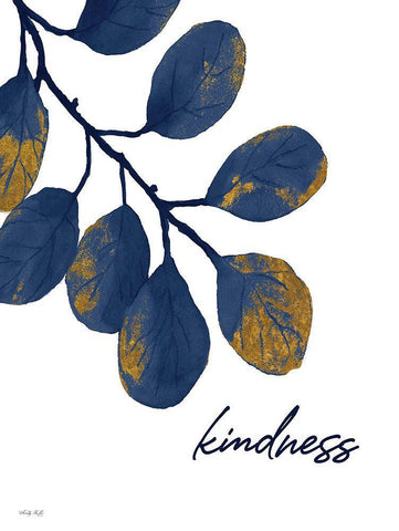 Kindness Navy Gold Leaves White Modern Wood Framed Art Print with Double Matting by Jacobs, Cindy