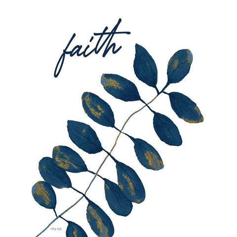 Faith Navy Gold Leaves White Modern Wood Framed Art Print by Jacobs, Cindy