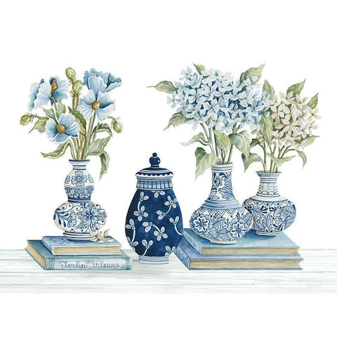 Delft Blue Floral I White Modern Wood Framed Art Print by Jacobs, Cindy