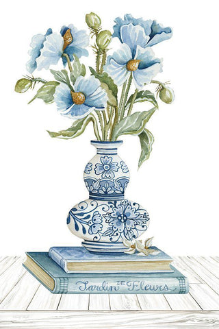 Delft Blue Floral II White Modern Wood Framed Art Print with Double Matting by Jacobs, Cindy