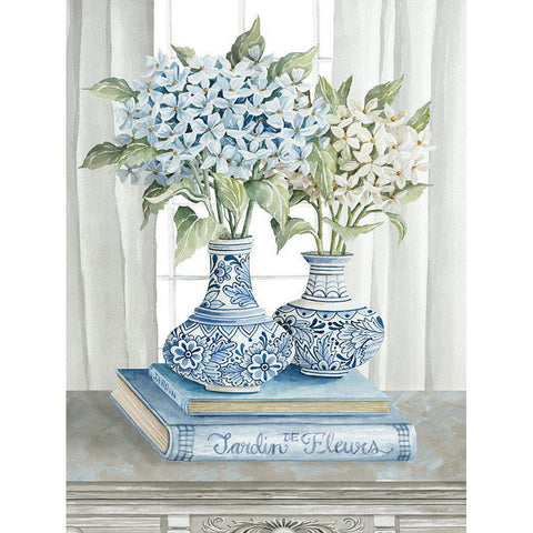 Delft Blue Floral III Gold Ornate Wood Framed Art Print with Double Matting by Jacobs, Cindy