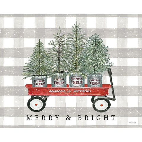 Merry And Bright Tree Wagon Gold Ornate Wood Framed Art Print with Double Matting by Jacobs, Cindy