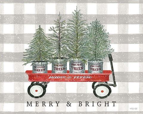 Merry And Bright Tree Wagon White Modern Wood Framed Art Print with Double Matting by Jacobs, Cindy