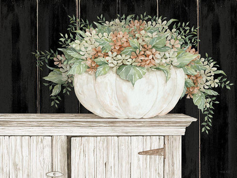 Fall Floral Pumpkin  White Modern Wood Framed Art Print with Double Matting by Jacobs, Cindy